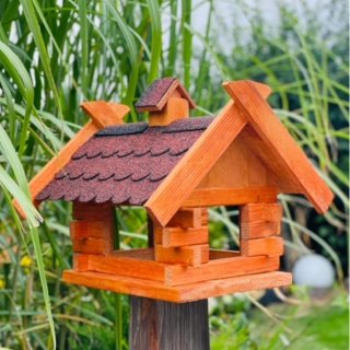 DARLUX Rechteckiges Vogelhaus L Vogel Futterstelle Haus aus Holz Braun/Rot