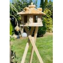 DARLUX Vogel Futter Haus L Futterstelle Sechseck Vogelhaus+Ständer Natur unbehandelt Vogelfutterhaus Wetterfest