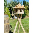 DARLUX Vogel Futter Haus L Futterstelle Sechseck Vogelhaus+Ständer Natur unbehandelt Vogelfutterhaus Wetterfest