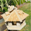 DARLUX Vogel Futter Haus L Futterstelle Sechseck Vogelhaus+Ständer Natur unbehandelt Vogelfutterhaus Wetterfest
