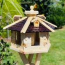 DARLUX Vogel Futter Haus L Futterstelle Sechseck Holz Vogelhaus Natur/ Dunkelbraun Vogelfutterhaus Wetterfest