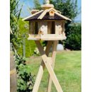 DARLUX Vogel Futter Haus L Futterstelle Sechseck Vogelhaus+Ständer Natur/ Dunkelbraun Vogelfutterhaus Wetterfest