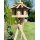 DARLUX Vogel Futter Haus L Futterstelle Sechseck Vogelhaus+Ständer Natur/ Dunkelbraun Vogelfutterhaus Wetterfest