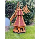 DARLUX Sechseck Garten-Windmühle XL aus Holz kugelgelagert Braun/Rot H-95 cm