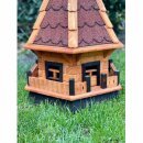 DARLUX Sechseck Garten-Windmühle XL aus Holz kugelgelagert Braun/Rot H-95 cm