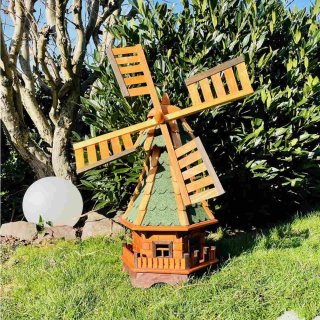 DARLUX Sechseck Garten-Windmühle XL aus Holz kugelgelagert Braun/Grün H-95 cm