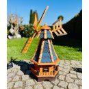 DARLUX Sechseck Garten-WindmühleXL  aus Holz kugelgelagert Braun/ Blau H-95 cm