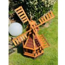 DARLUX  Sechseck Garten-Windmühle XXL aus Holz kugelgelagert Braun/Rot H-120 cm