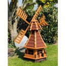 DARLUX  Sechseck Garten-Windmühle XXL aus Holz kugelgelagert Braun/Rot H-120 cm