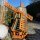 DARLUX Sechseck Garten-Windmühle XL aus Holz kugelgelagert Braun/Rot H-95 cm