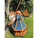 DARLUX Sechseck Garten-Windmühle XXL aus Holz kugelgelagert Braun/Blau H-120 cm