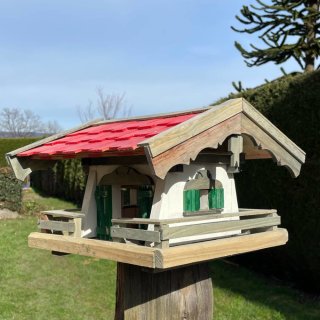 DARLUX Rechteckiges Vogel Futter Haus L Futterstelle aus Holz Vogelhaus Rot