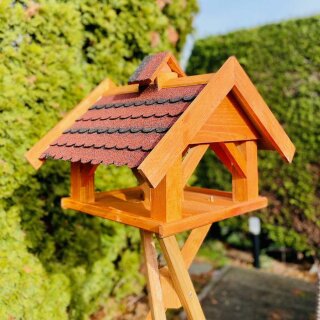 DARLUX Rechteckiges Vogel Futter Haus XL Futterstelle Holz Vogelhaus Braun/ Rot