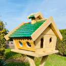 DARLUX Rechteckiges Vogel Futter Haus L Futterstelle Holz-Vogelhaus Natur/Grün