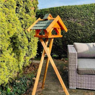 DARLUX handgefertigtes rechteckiges Vogel Futter Haus L Vogelhaus mit Ständer für den Balkon oder Garten in Braun/Grün