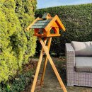 DARLUX handgefertigtes rechteckiges Vogel Futter Haus L Vogelhaus mit Ständer für den Balkon oder Garten in Braun/Grün