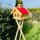 DARLUX Rechteckiges Holzvogelhaus L Vogel Futterhaus + Ständer Natur/Rot