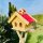 DARLUX Rechteckiges Holzvogelhaus L Vogel Futterhaus + Ständer Natur/Rot
