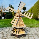 DARLUX Sechseck Garten-Windmühle XL kugelgelagert Holz Natur/Geflammt H-91 cm