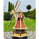 DARLUX Sechseck Garten-Windmühle XL kugelgelagert Holz Natur/Rotbraun H-91 cm