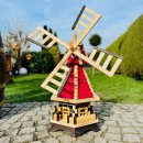 DARLUX Sechseck Garten-Windmühle XL kugelgelagert Holz Natur/ Rot H= 91 cm