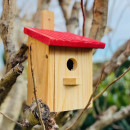 DARLUX Flachdach Nistkasten Brutstätte für kleine Singvögel Holz Natur/Rot