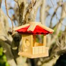 DARLUX Sechseck Holz Vogel Futter Haus S Ø 22 cm Futterstelle Hängend Natur / Rot Vogelhaus