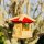 DARLUX Sechseck Holz Vogel Futter Haus S Ø 22 cm Futterstelle Hängend Natur / Rot Vogelhaus