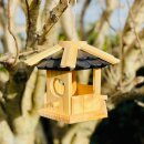 DARLUX Sechseck Holz Vogel Futter Haus S Ø 22 cm Futterstelle Hängend Natur/Schwarz