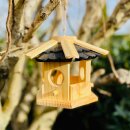 DARLUX Sechseck Holz Vogel Futter Haus S Ø 22 cm Futterstelle Hängend Natur/Schwarz