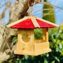 DARLUX Sechseck Holz Vogel Futter Haus XL Futterstelle Hängend Natur/Rot