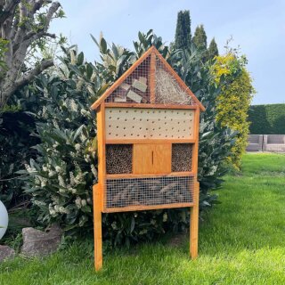 DARLUX Garten Holz Insektenhotel XL Wildbienen-Nisthilfe Insektenhaus Braun Artgerecht Freistehend