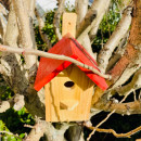 DARLUX Spitzdach Nistkasten Brutstätte für kleine Singvögel Holz Natur/ Rot