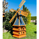 DARLUX Sechseck Doppelstock-Garten-Windmühle aus Holz Braun/Blau Höhe 140 cm