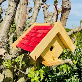 DARLUX Garten Spitzdach Nistkasten Bruthöhle für kleine Singvögel Holz Natur/ Rot Wetterfest