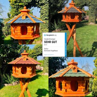 DARLUX Vogelfutterhaus XL Sechseck Vogelhaus Futterstelle Rot/ Blau/ Grün/ Schwarz Garten Vogelfutterhaus Wetterfest
