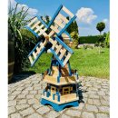 DARLUX Sechseck Doppelstock-Garten-Windmühle aus Holz Natur/Blau Höhe 93 cm