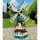 DARLUX Sechseck Doppelstock-Garten-Windmühle aus Holz Natur/Blau Höhe 93 cm