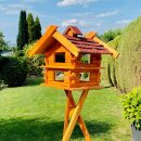 DARLUX Rechteckige Vogelvilla XL Doppelstock Vogelhaus + Ständer Holz Braun/ Rot Garten Vogelfutterhaus Wetterfest