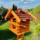 DARLUX Rechteckige Vogelvilla XL Doppelstock Vogelhaus + Ständer Holz Braun/ Rot Garten Vogelfutterhaus Wetterfest