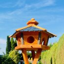 DARLUX Vogel Futter Haus L Sechseck Holz Vogelhaus + Ständer Braun/ Blau