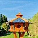 DARLUX Vogel Futter Haus L Sechseck Holz Vogelhaus + Ständer Braun/ Blau