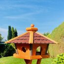 DARLUX Vogel Futter Haus XL Sechseck Holz Vogelhaus Futterstelle Braun/ Rot Garten Vogelfutterhaus Wetterfest
