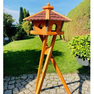 DARLUX Vogel Futter Haus XL Sechseck Holz Vogelhaus + Ständer Braun/ Rot Garten Vogelfutterhaus Wetterfest