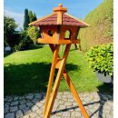 DARLUX Vogel Futter Haus XL Sechseck Holz Vogelhaus + Ständer Braun/ Rot Garten Vogelfutterhaus Wetterfest