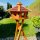 DARLUX Vogel Futter Haus XL Sechseck Holz Vogelhaus + Ständer Braun/ Rot Garten Vogelfutterhaus Wetterfest