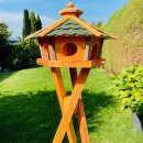 DARLUX Vogel Futter Haus L Sechseck Holz Vogelhaus + Ständer Braun/ Grün
