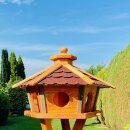 DARLUX Vogel Futter Haus L Sechseck Holz Vogelhaus Futterstelle Braun/ Rot