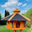 DARLUX Vogel Futter Haus XL Sechseck Holz Vogelhaus Futterstelle Braun/ Schwarz Garten Vogelfutterhaus Wetterfest