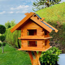 DARLUX Rechteckige Vogelvilla XL Doppelstock Vogelhaus aus Holz Braun/ Blau